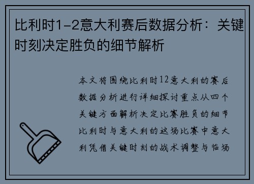 比利时1-2意大利赛后数据分析：关键时刻决定胜负的细节解析